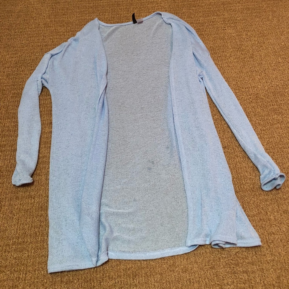 Long, light blue cardigan